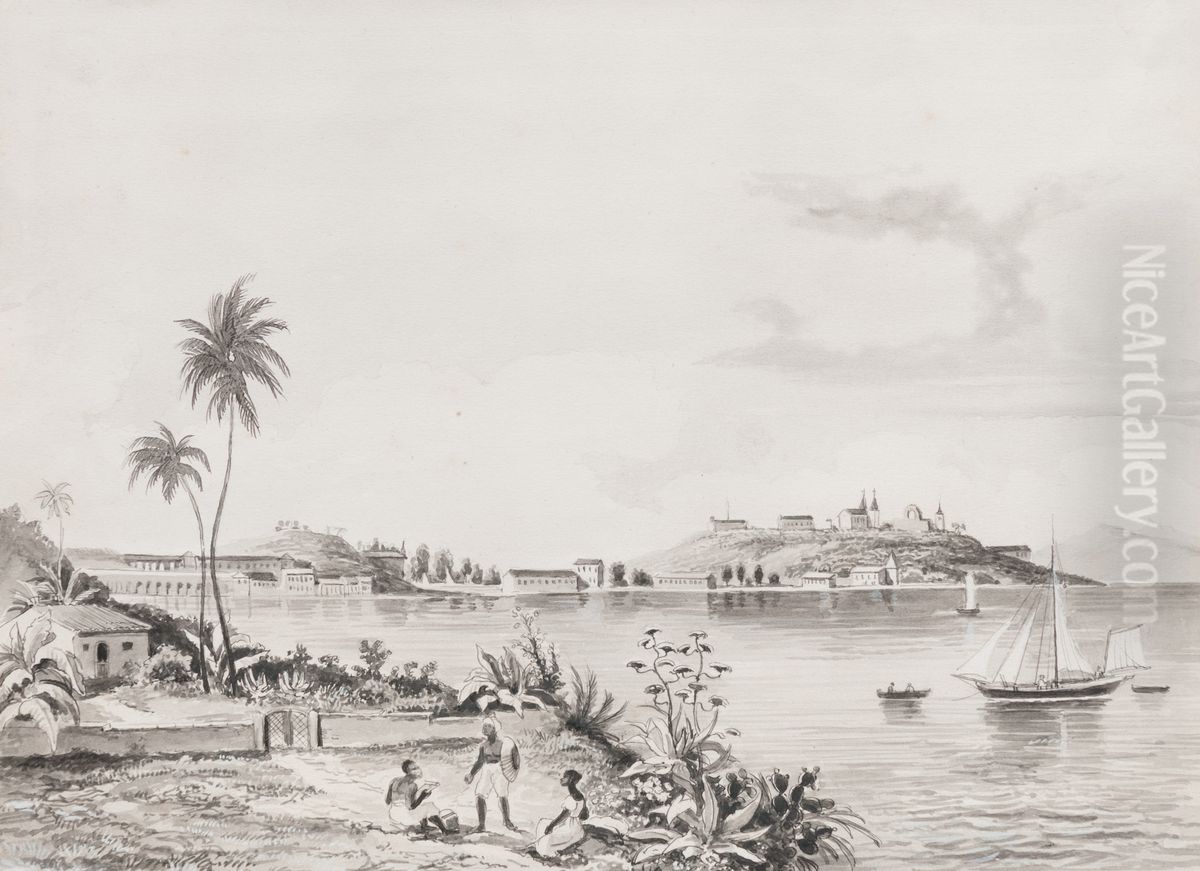 Morro do Castelo e Praia d'Ajuda Oil Painting by Friedrich Salathe