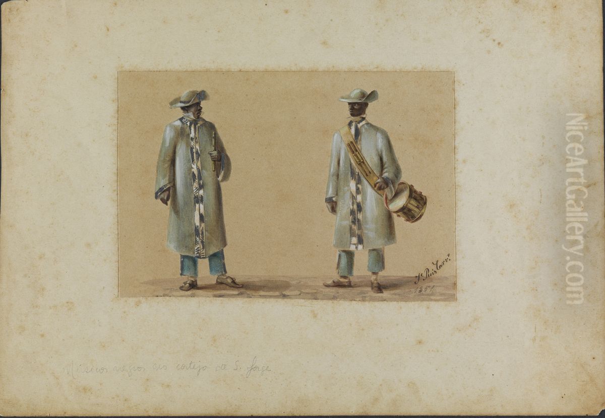 Musicos negros no cortejo de Sao Jorge Oil Painting by Jose dos Reis Carvalho