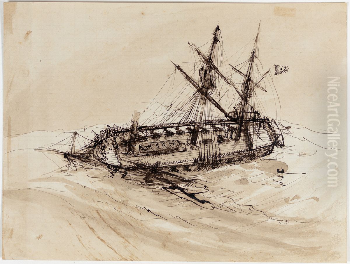 Navio brasileiro tombado Oil Painting by Eduardo de Martino