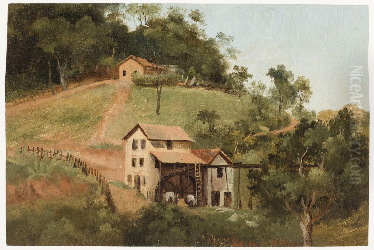 Paisagem com casa e roda d'agua (atribuido) Oil Painting by Brasiliana Iconografica