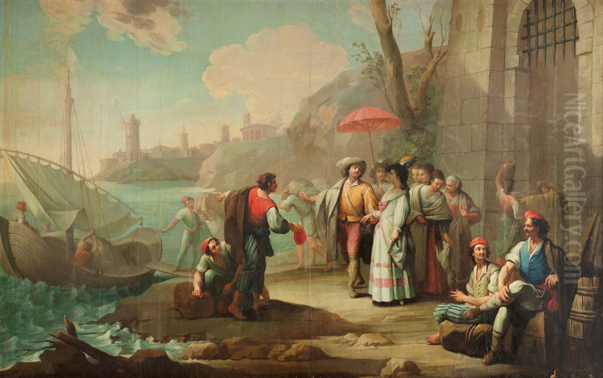 Embarque de una familia en una tartana Oil Painting by Zacarias Gonzalez Velazquez