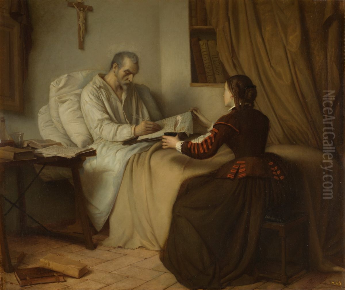 Ultimos momentos de Miguel de Cervantes Oil Painting by Victor Manzano y Mejorada