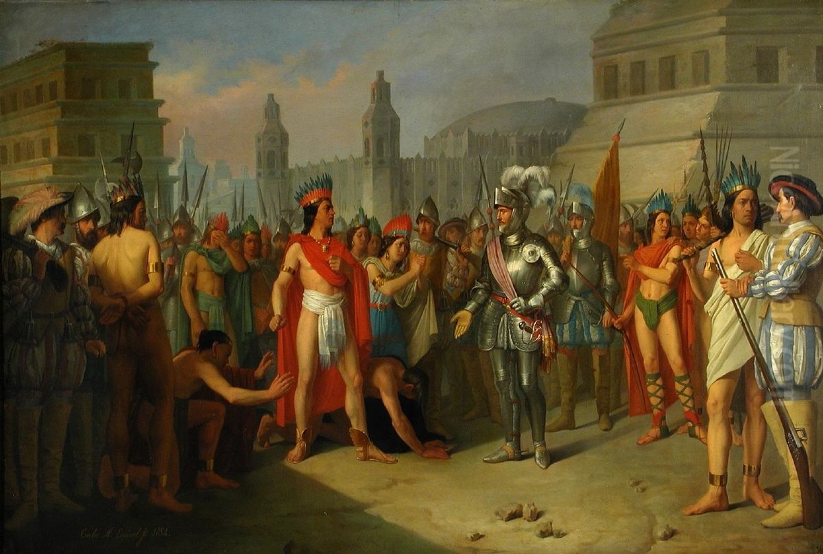 Prision de Guatimocin, ultimo emperador de Mejico Oil Painting by Carlos Esquivel y Rivas