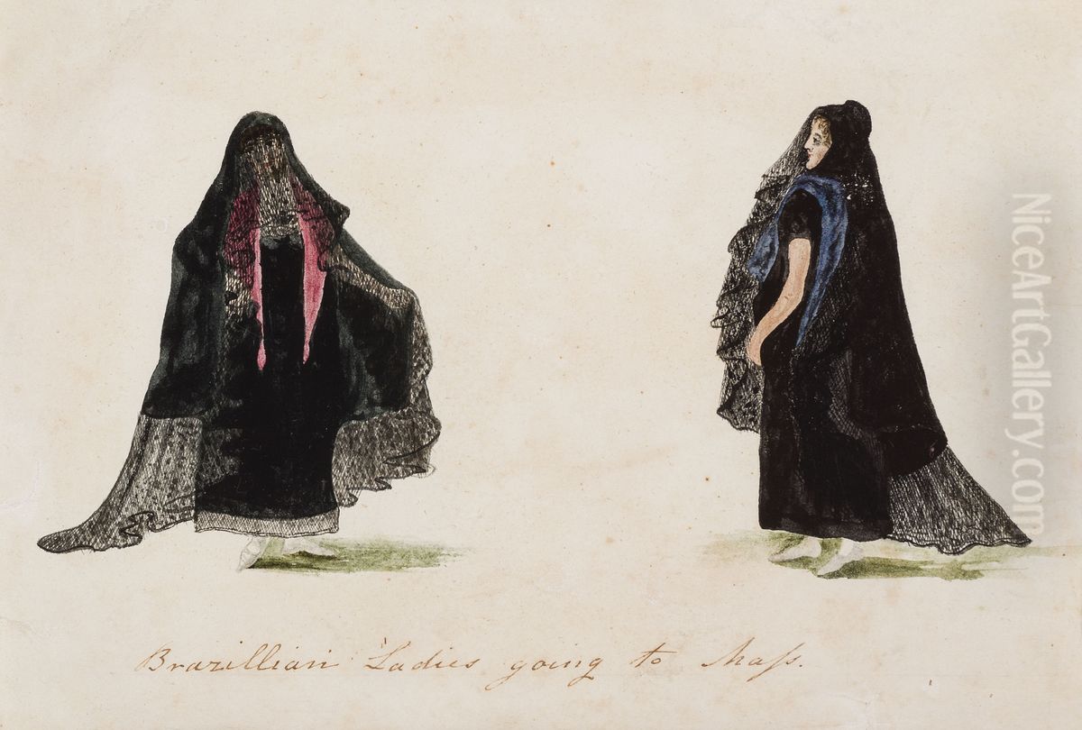 Brazillian Ladies going to Mass Oil Painting by Joaquim Candido Guilhobel