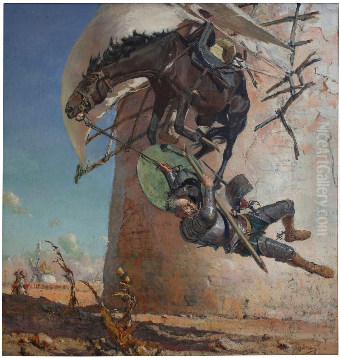 Don Quijote y los molinos de viento Oil Painting by Jose Moreno Carbonero