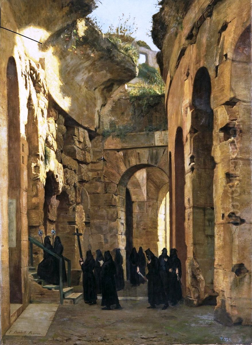 Procesion del Viernes Santo en el Coliseo de Roma Oil Painting by Francisco Bushell Laussat