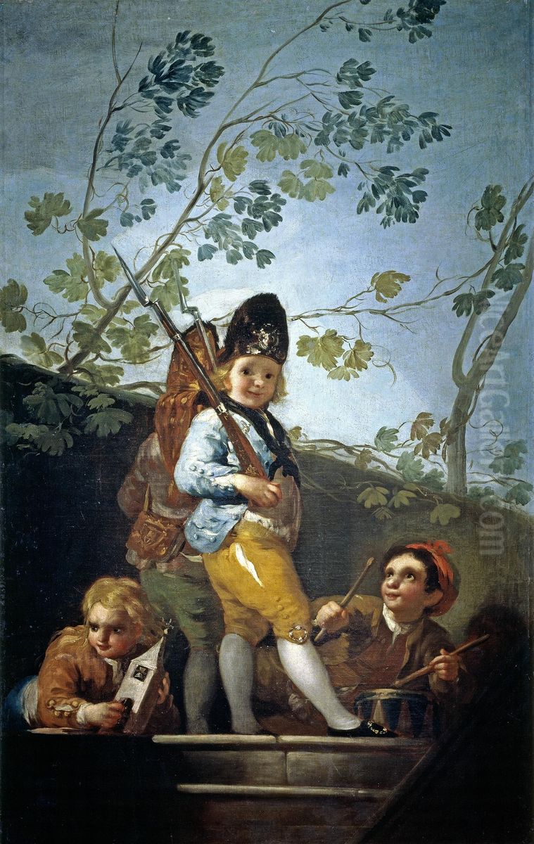Muchachos jugando a soldados Oil Painting by Francisco Goya Fuendetodos