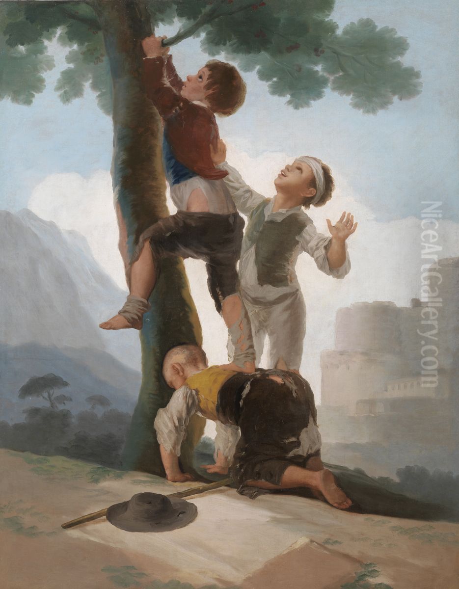 Boys climbing a tree Oil Painting by Francisco Goya Fuendetodos