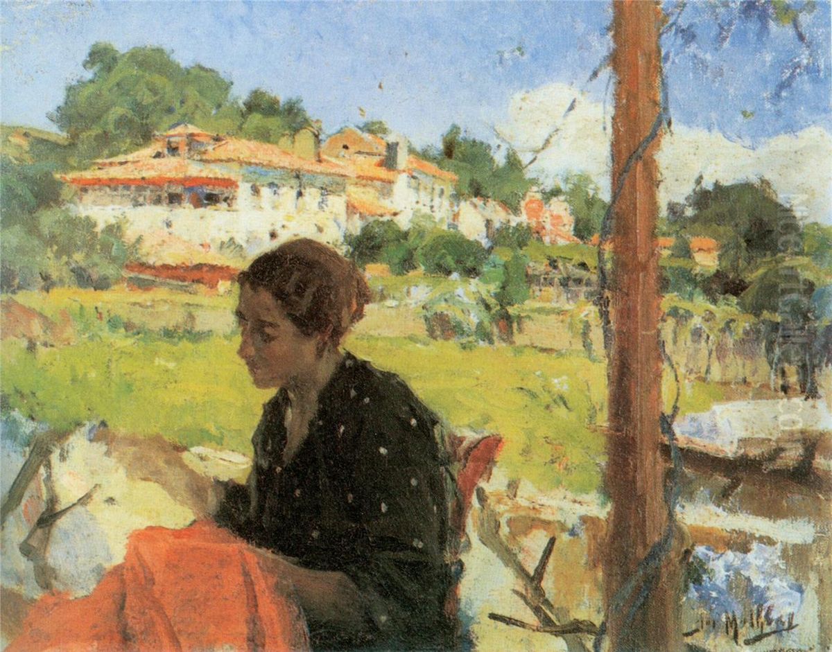 In the shade of the vine Oil Painting by Jose Malhoa