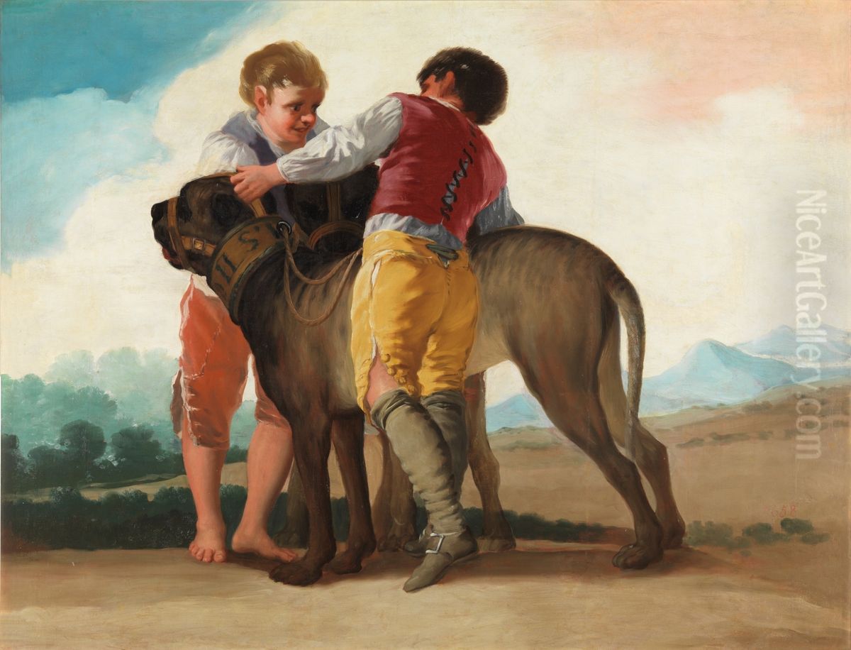 Ninos con mastines Oil Painting by Francisco Goya Fuendetodos
