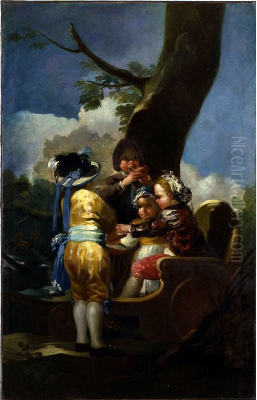 Children with a Cart Oil Painting by Francisco Goya Fuendetodos