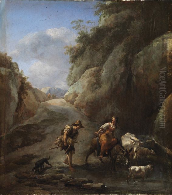 Furt im Gebirge Oil Painting by Nicolaes Pieterszoon Berchem