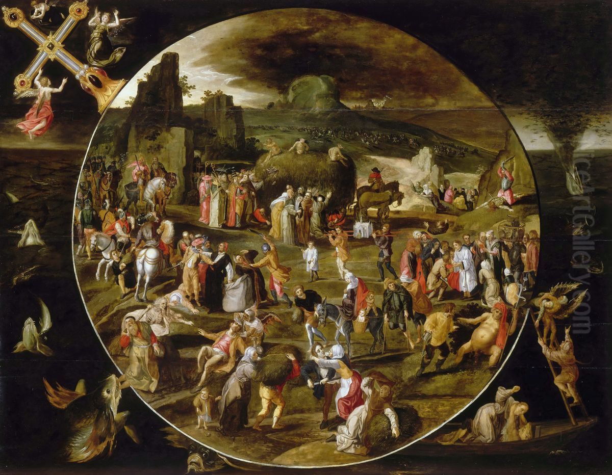La Charrette de foin ; allegorie de la vanite du monde. Oil Painting by Gillis Mostaert