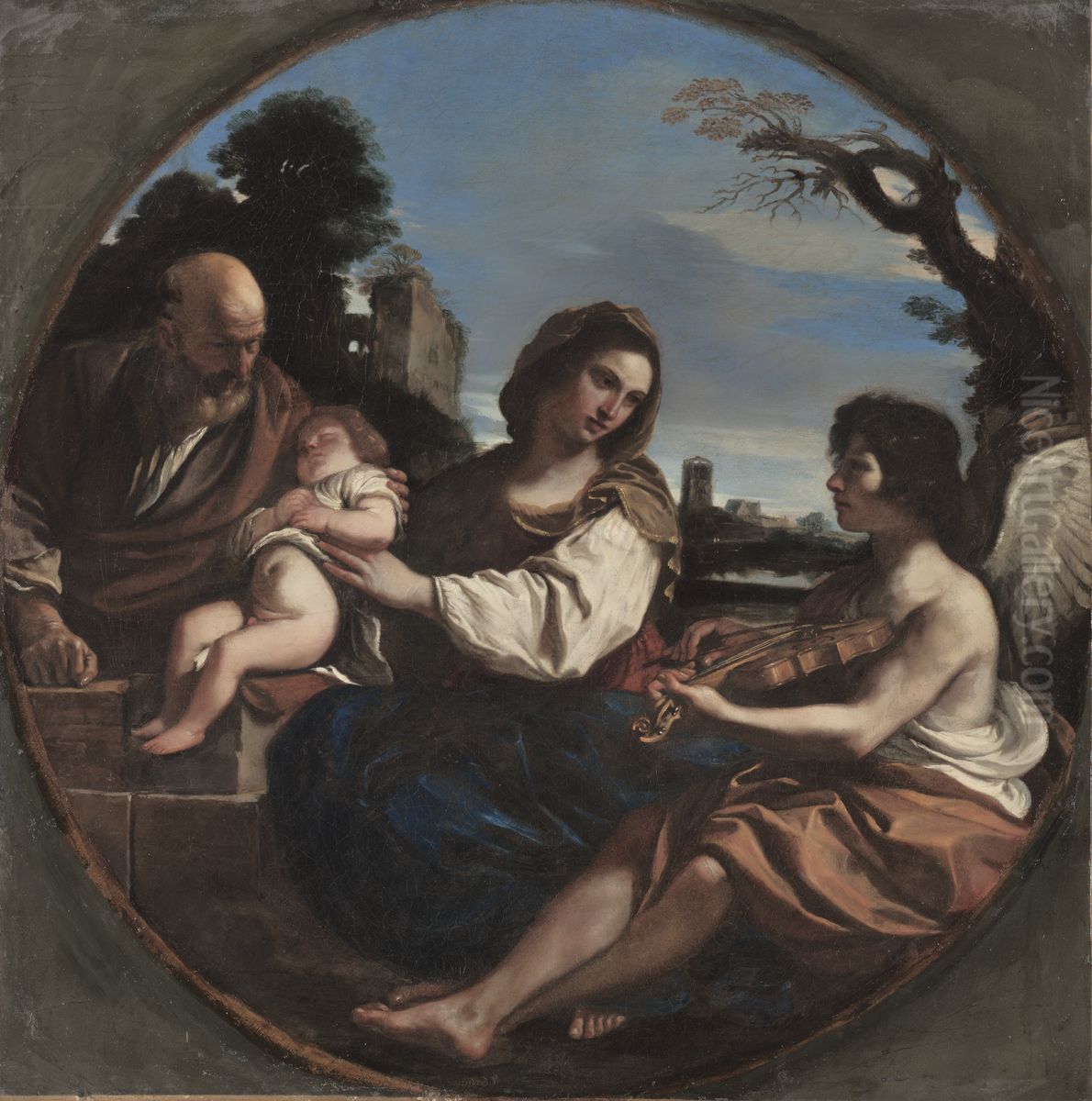 Rest on the Flight into Egypt Oil Painting by Giovanni Francesco Barbieri