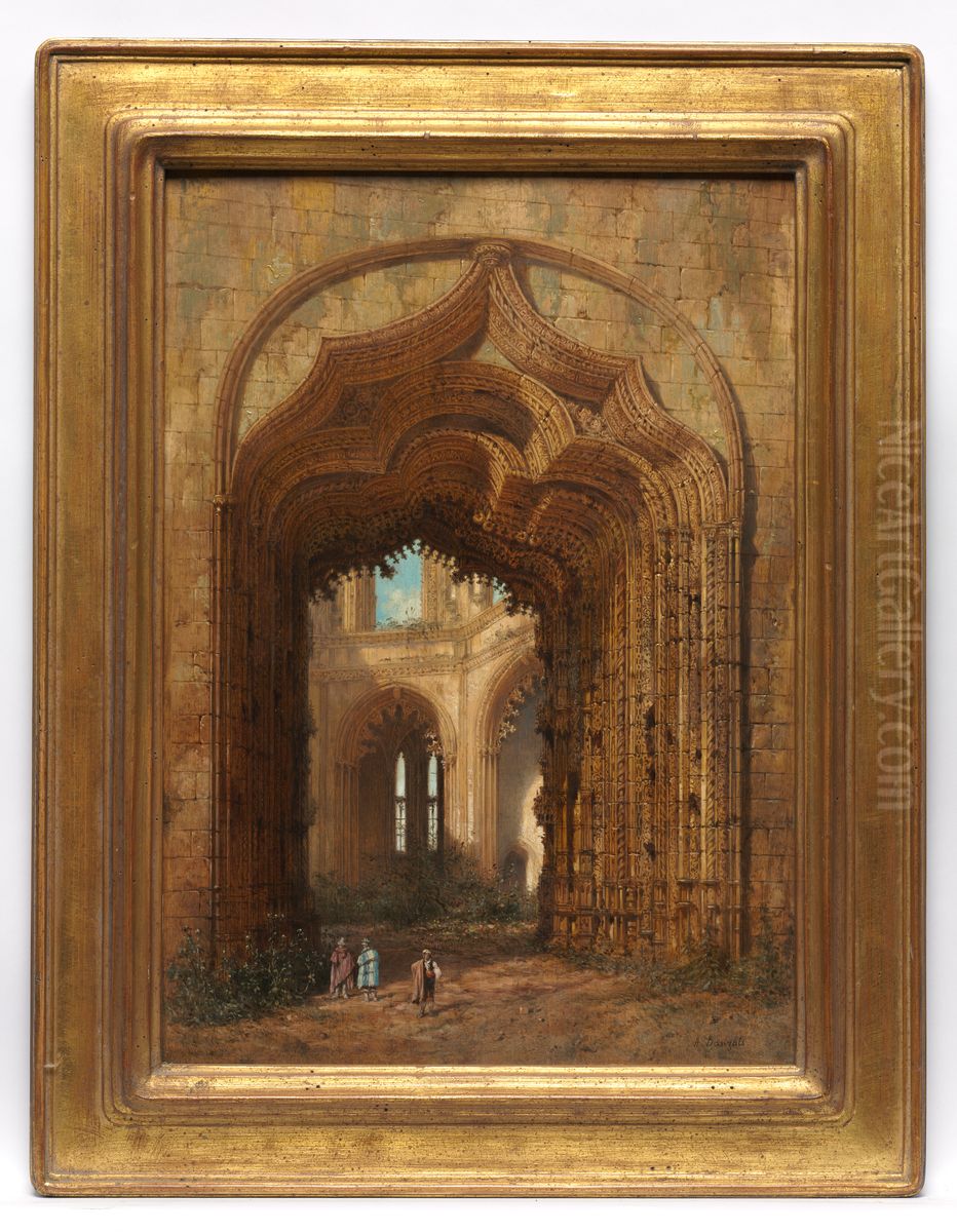 Ruined Church Oil Painting by Adrien Dauzats