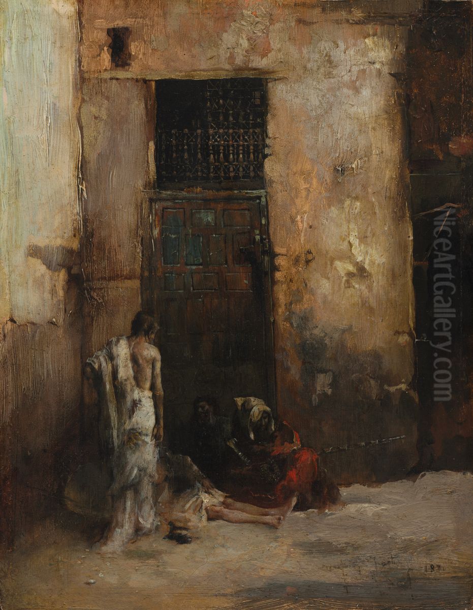 Beggars by a Door Oil Painting by Maria Fortuny Marsal