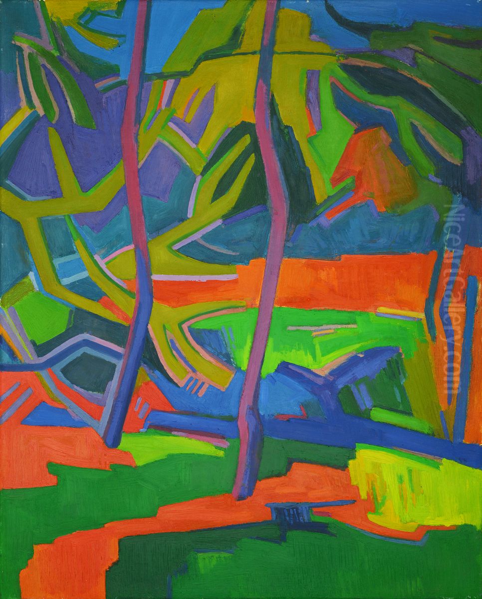 Twee bomen Stadspark Maastricht (versie 3) Oil Painting by Willy Gorissen