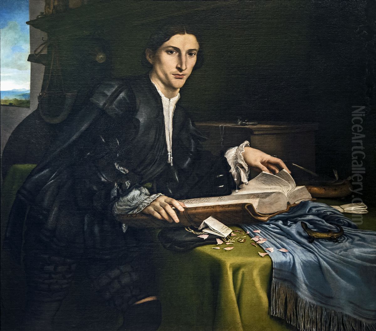 Portrait of a gentleman in his studio Oil Painting by Lorenzo Lotto