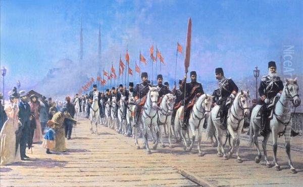Ertugrul Suvari Alayi Koprude (1901) Oil Painting by Fausto Zonaro