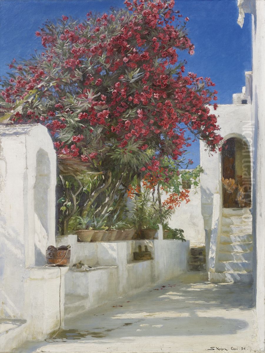 Blomstrende nerier. Solskin. Capri. Oil Painting by Peder Severin Kroyer