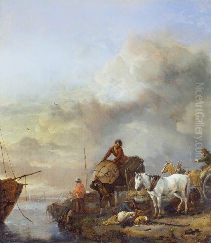 Landing a Boat Oil Painting by Philips Wouwerman