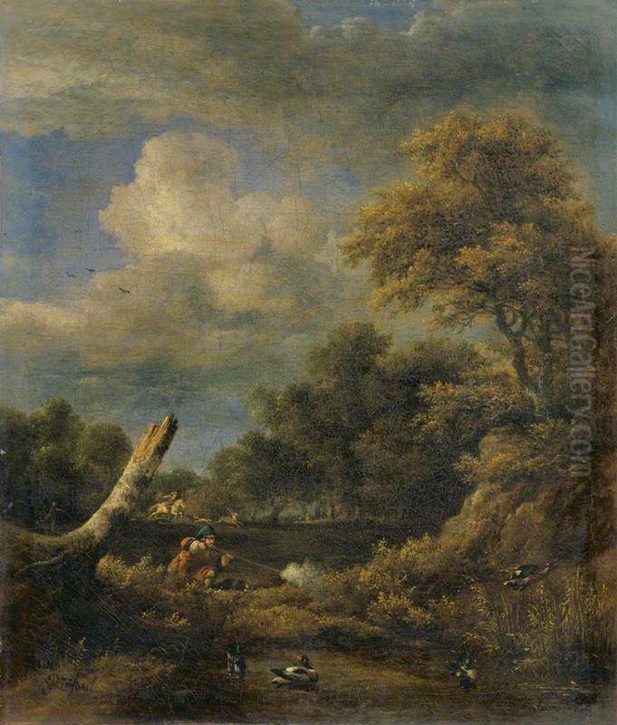 Wild Duck Shooting Oil Painting by Jacob Van Ruisdael