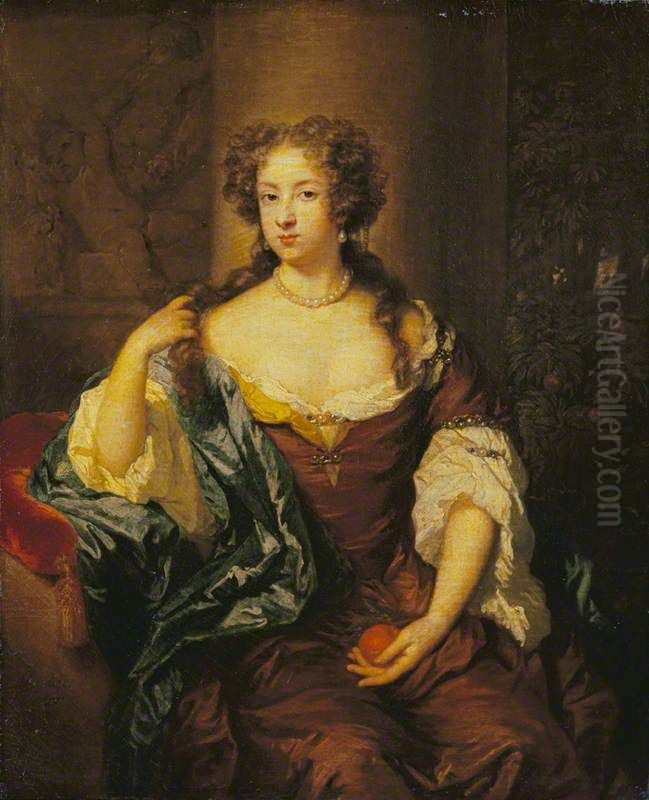 Portrait of a Lady with an Orange Oil Painting by Caspar Netscher