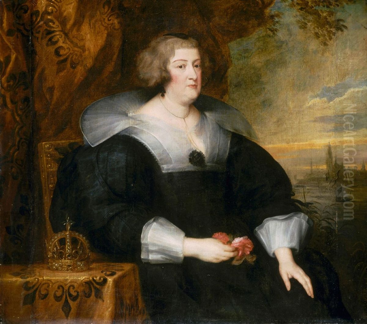 Portrait of Marie de' Medici of France (1575-1642) Oil Painting by Sir Anthony Van Dyck