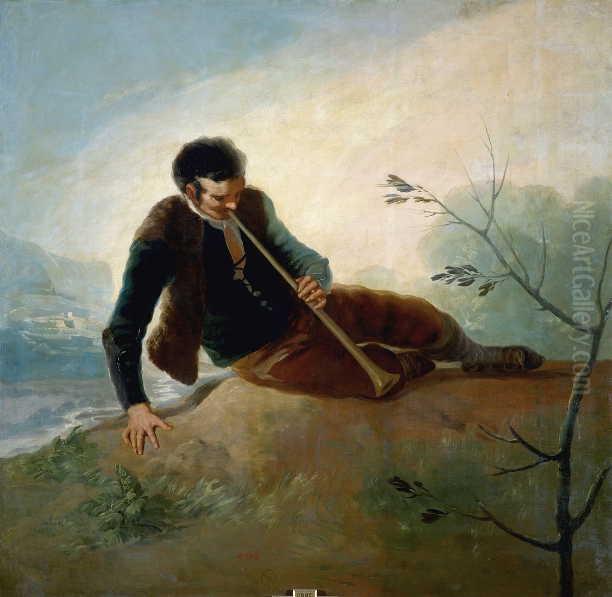 Shepherd playing a Dulzaina Oil Painting by Francisco Goya Fuendetodos