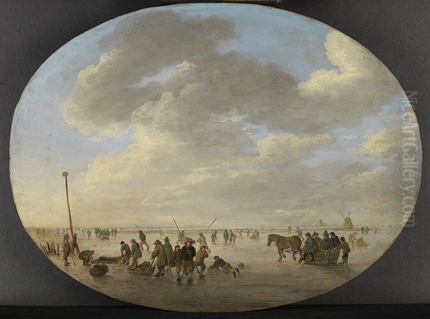 Hollandische Flachlandschaft mit Schlittschuhlaufe Oil Painting by Jan van Goyen