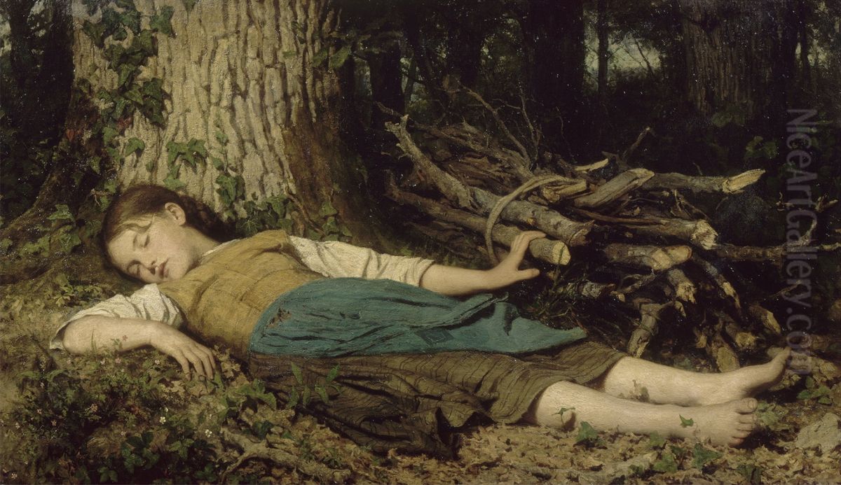 In the Woods Oil Painting by Albert Anker