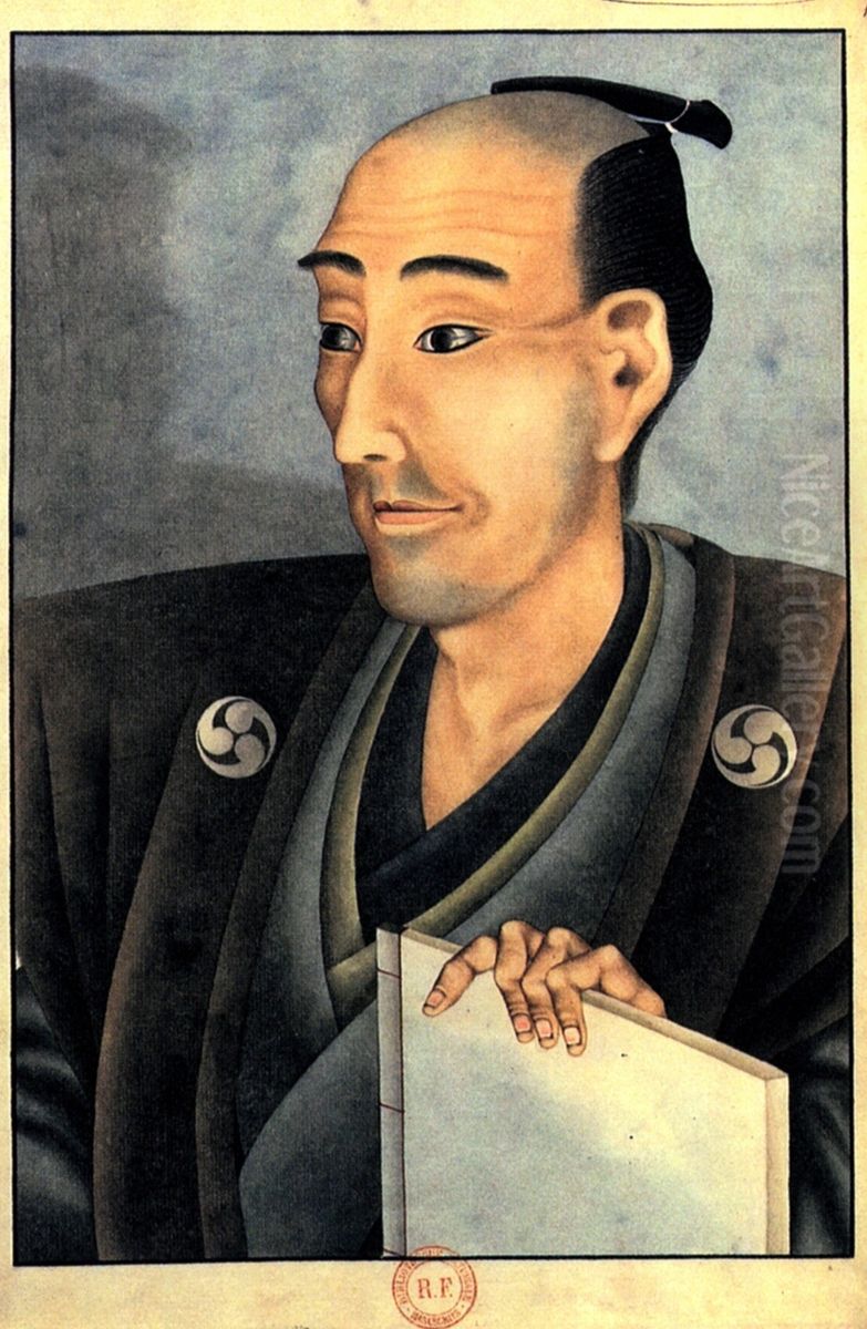 Portrait of a man of noble birth with a book Oil Painting by Katsushika Hokusai
