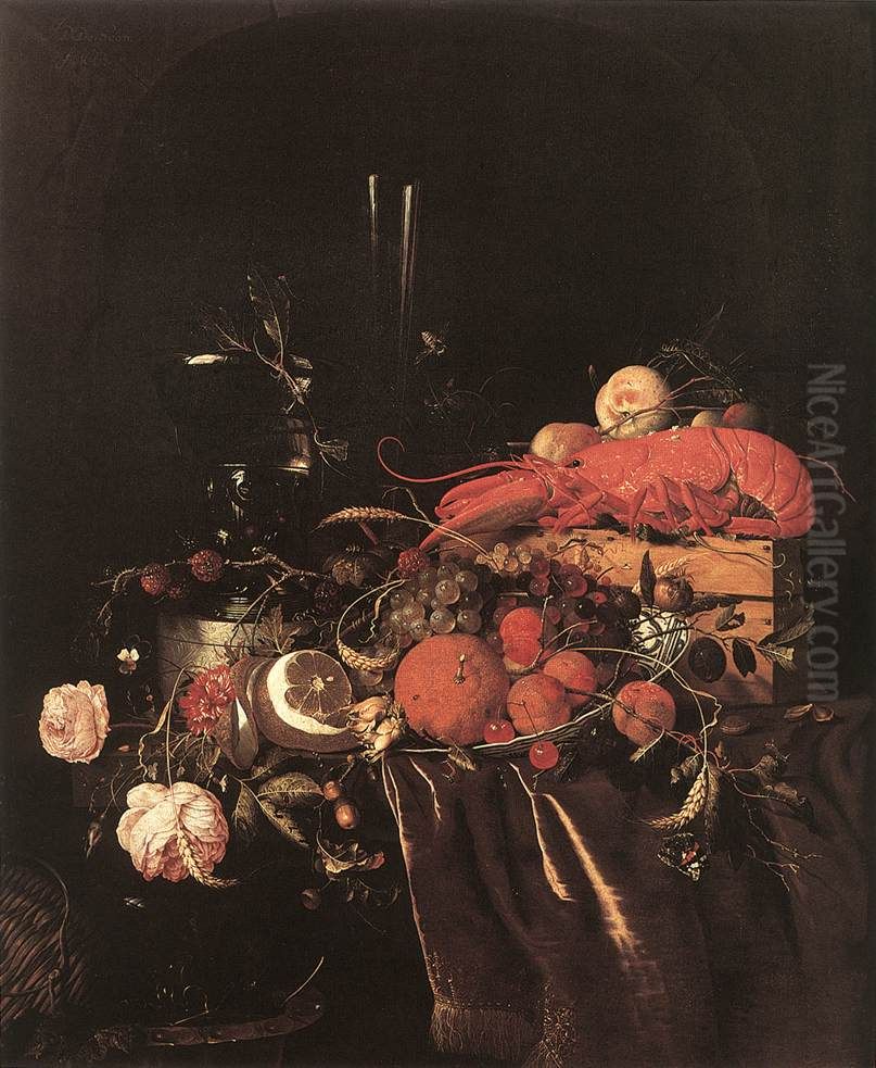 Still-Life with Fruit, Flowers, Glasses and Lobster Oil Painting by Jan Davidsz. De Heem