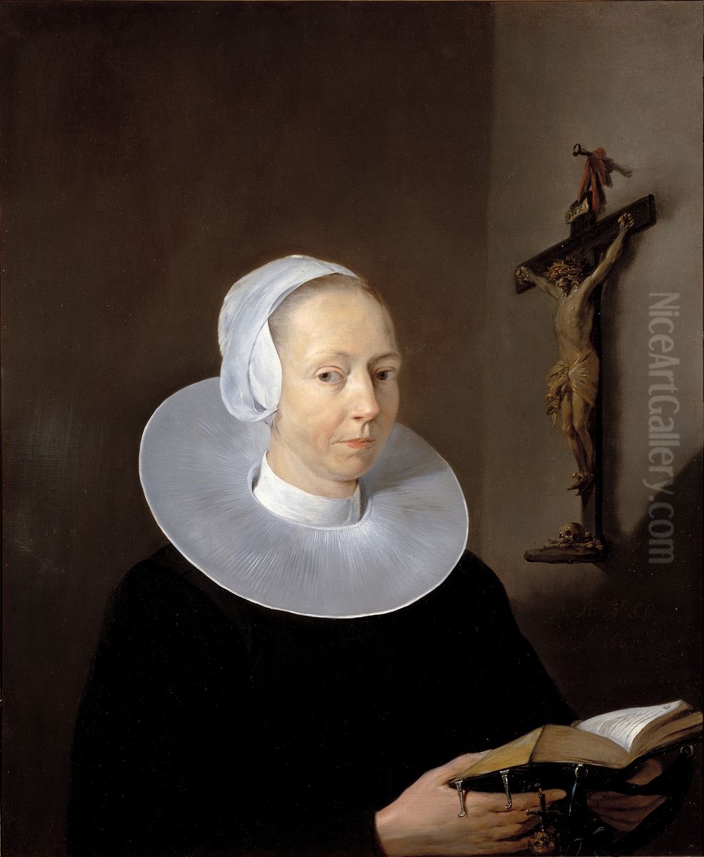 Portrait of Berber Ruertsdr van Juckema (1610-1667) Oil Painting by Leendert Van Der Cooghen