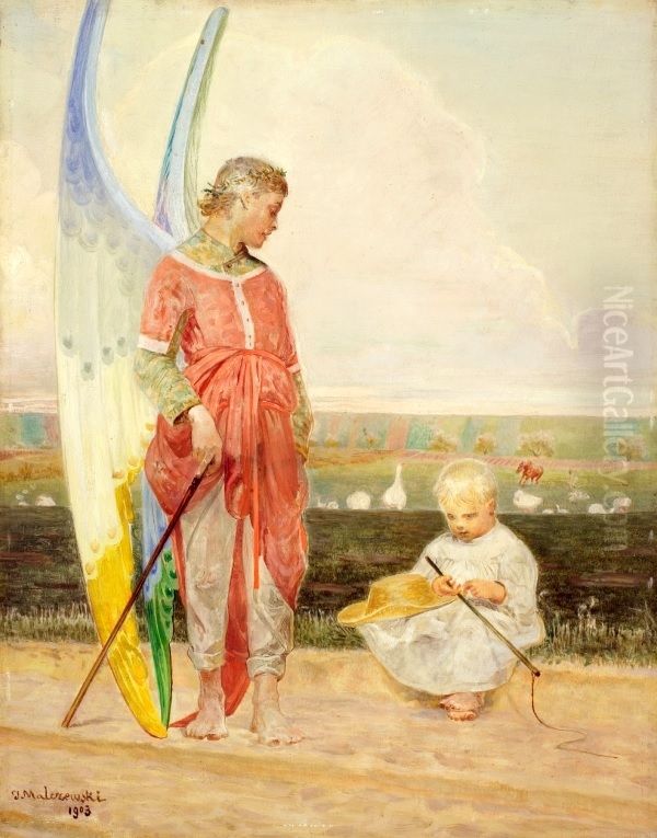 Aniol i pastuszek Oil Painting by Jacek Malczewski