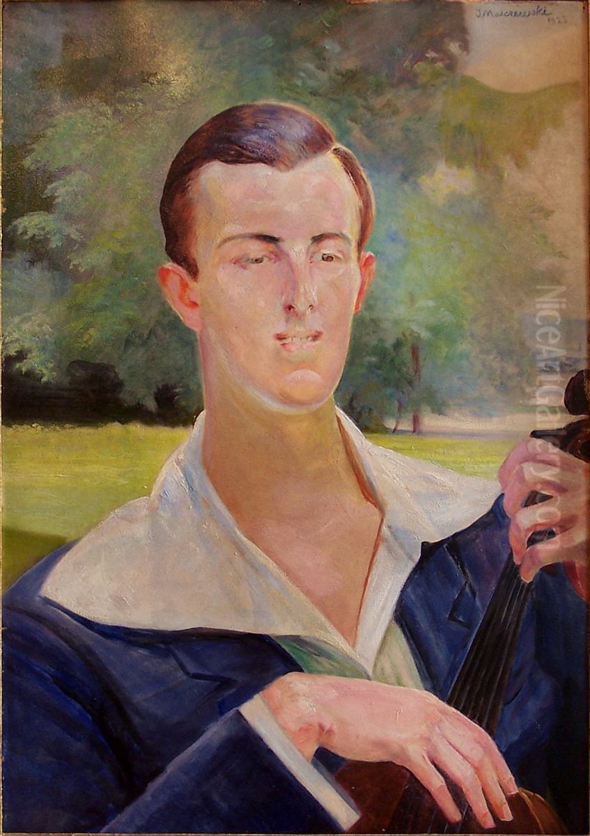 Portret mezczyzny z wiolonczela Oil Painting by Jacek Malczewski