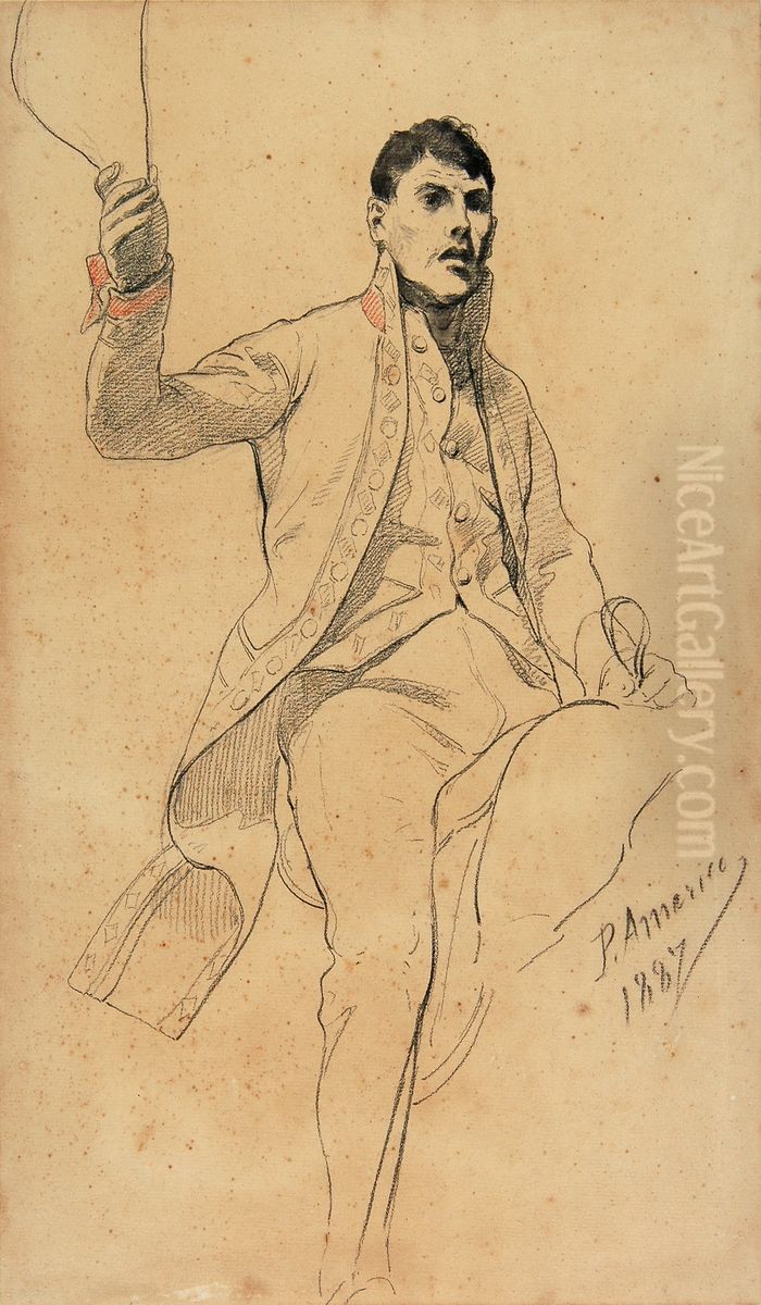 Homem a Cavalo - Estudo 6/6 Oil Painting by Pedro Americo