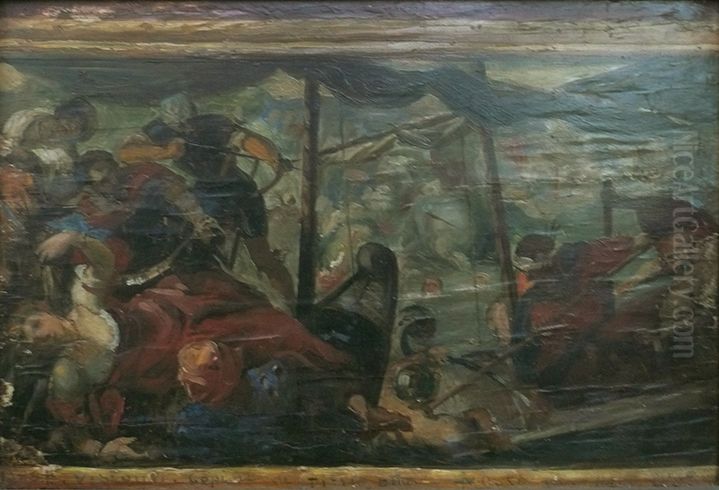 Batalha de Lepanto - Copia de Tintoretto Oil Painting by Eliseu Visconti