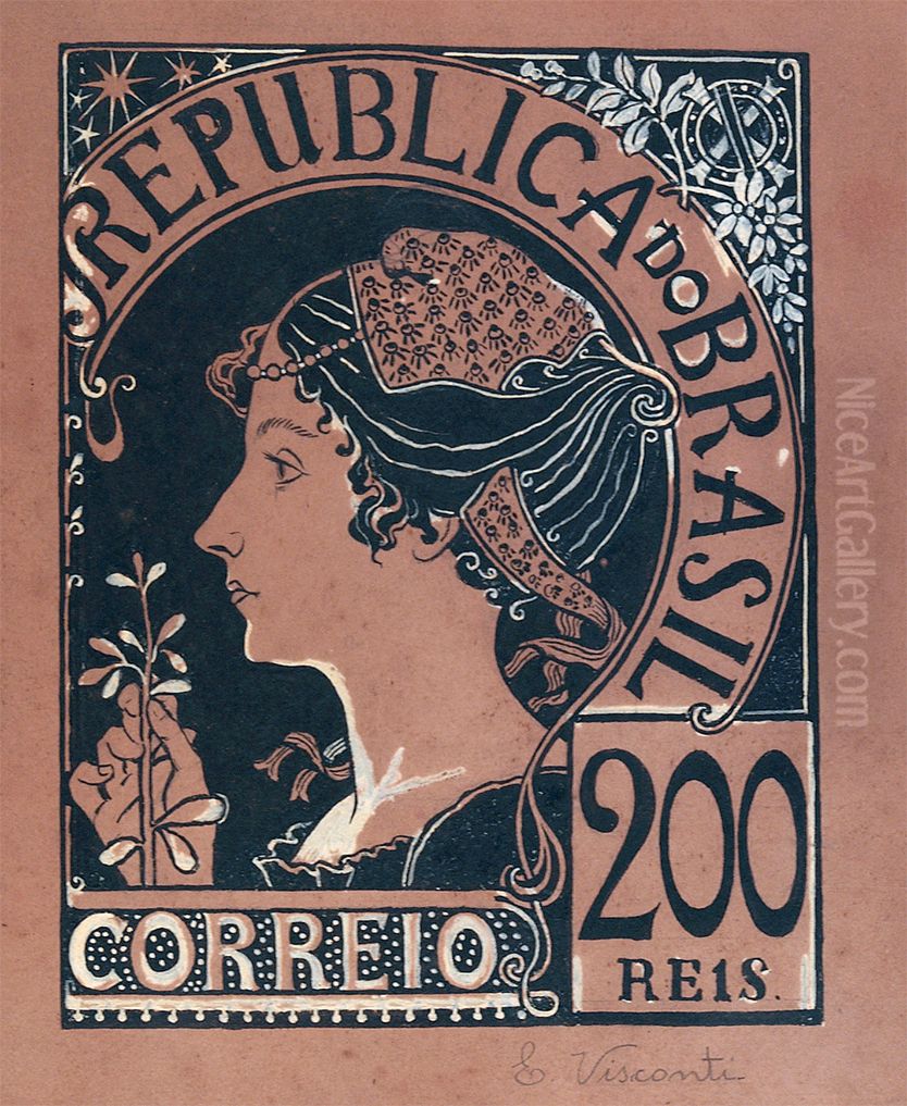 A Republica - Estudo para selo integrante da colecao vencedora do concurso dos Correios de 1904 Oil Painting by Eliseu Visconti