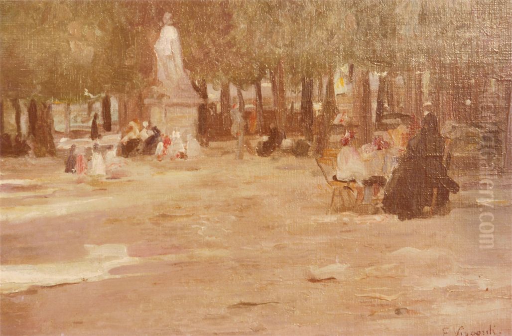 No Jardim de Luxemburgo Oil Painting by Eliseu Visconti