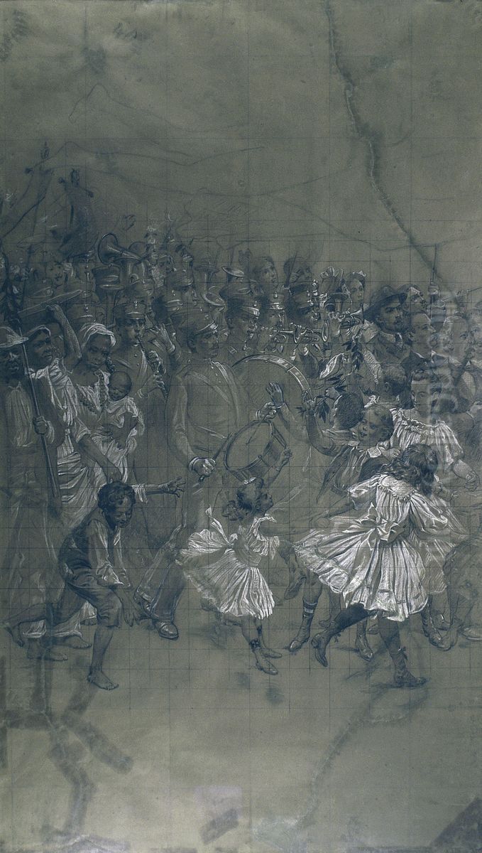 Banda de Musica - Cartao de transferencia para o pano de boca do Theatro Municipal do Rio de Janeiro Oil Painting by Eliseu Visconti