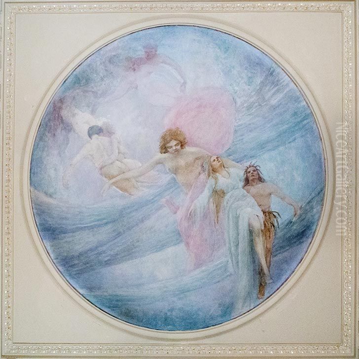 O Guarani - Plafond da antessala do camarote do Governador do Estado - Theatro Municipal do Rio de Janeiro Oil Painting by Eliseu Visconti