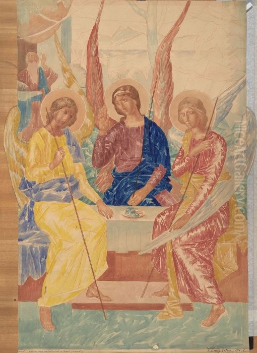 Trinity Oil Painting by Kuzma Petrov-Vodkin