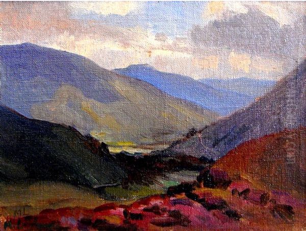 Scottish landscape with heather Oil Painting by unknown