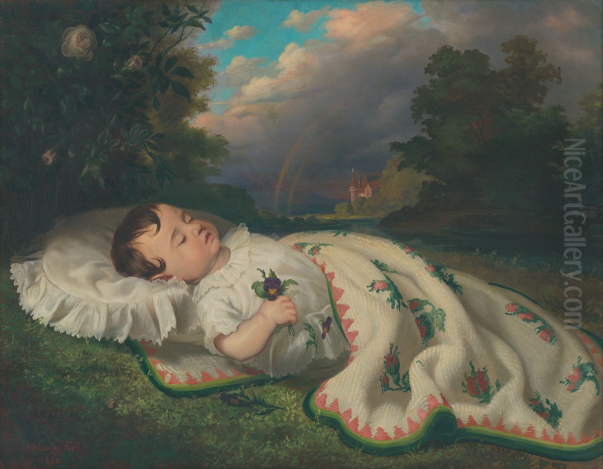 Dieta v krajine Oil Painting by Frantisek Klimkovic