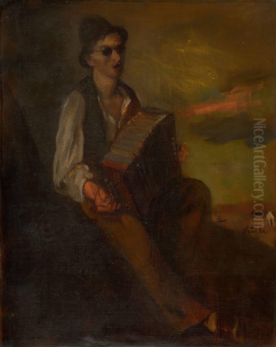 Harmonikar Oil Painting by Peter Szule