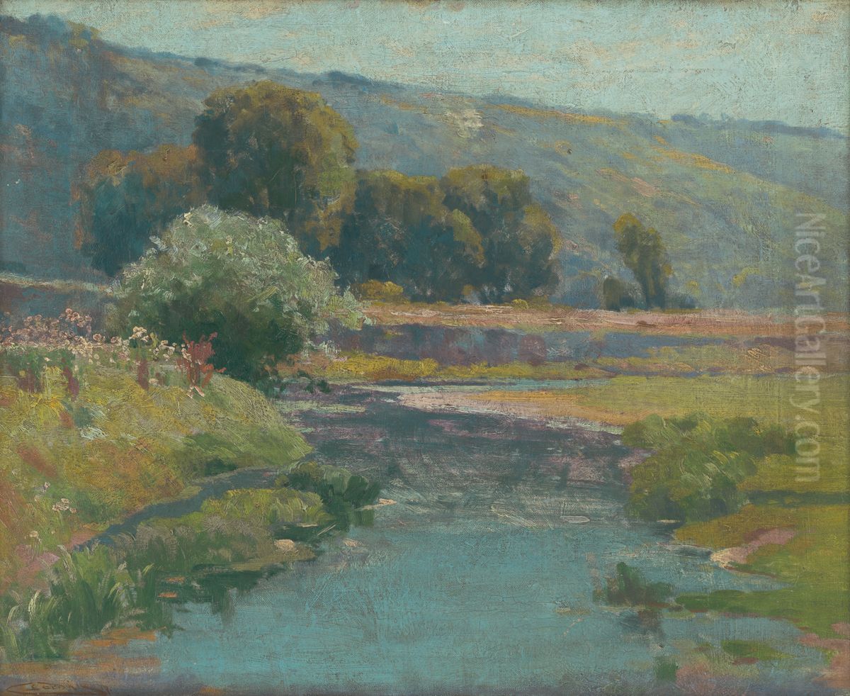 Krajina s rozvodnenym potokom Oil Painting by Lajos Csordak