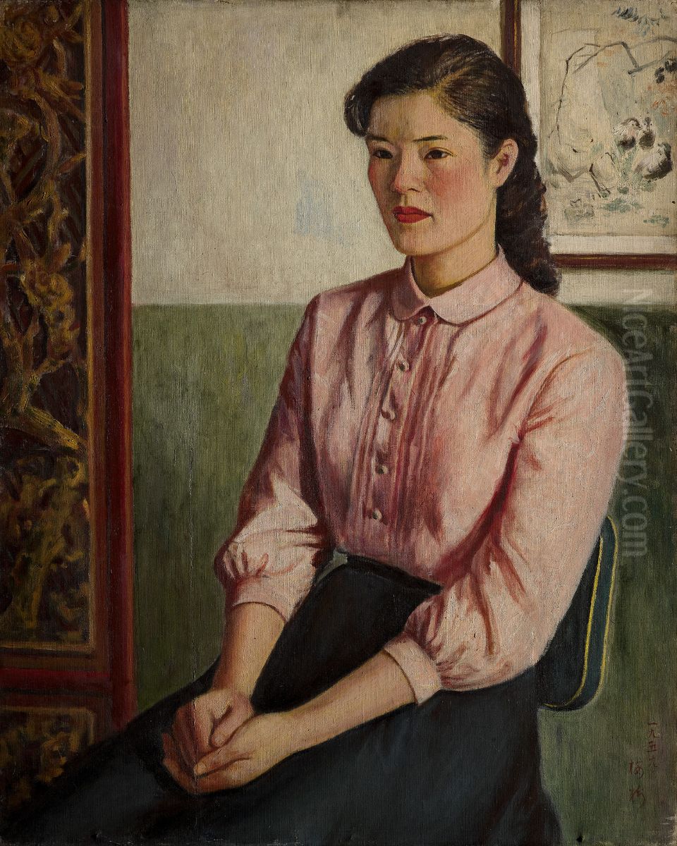 Sitting Quietly Oil Painting by Li Mei-shu