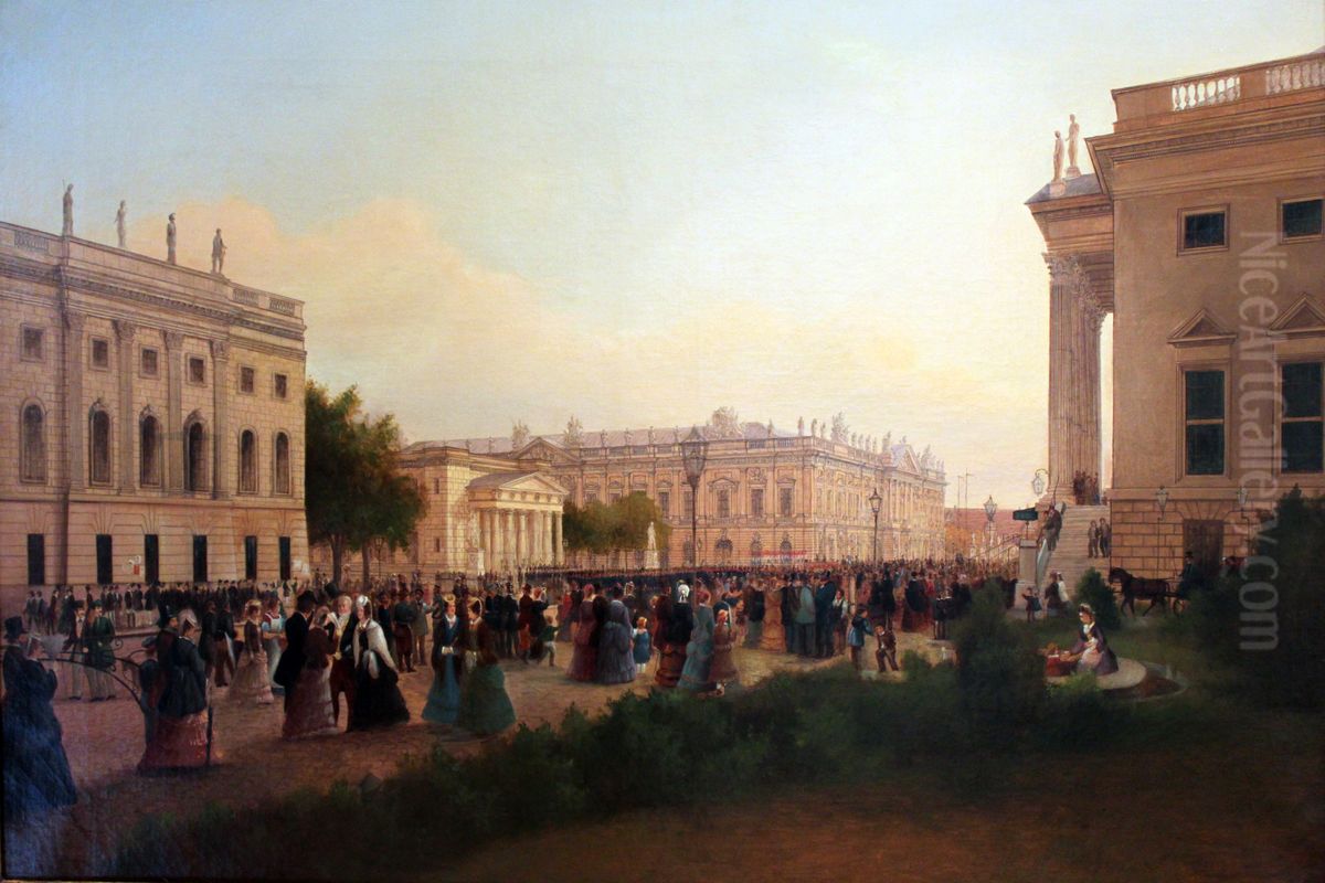 Sight of the Opera Square with views of the New Guard and the Arsenal in Berlin Oil Painting by Wilhelm Brucke
