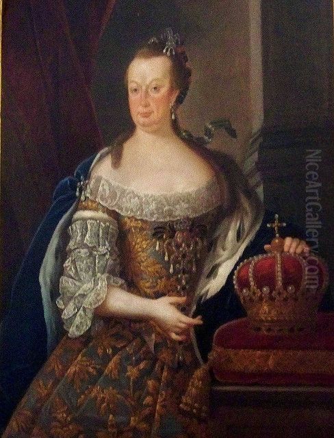 Portrait of Queen Mariana Vitoria (1718-1781) Oil Painting by Miguel Antonio do Amaral